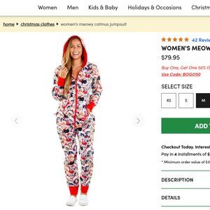 Tipsy Elves NEW/NWT Meowy Catmus Cat Jumpsuit Christmas Pajamas Women Medium